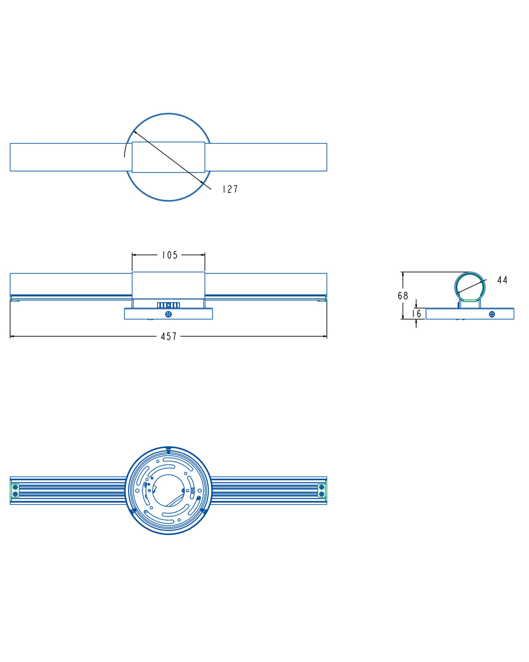 Tubi 5CCT LED Bath Bar dimensions diagram