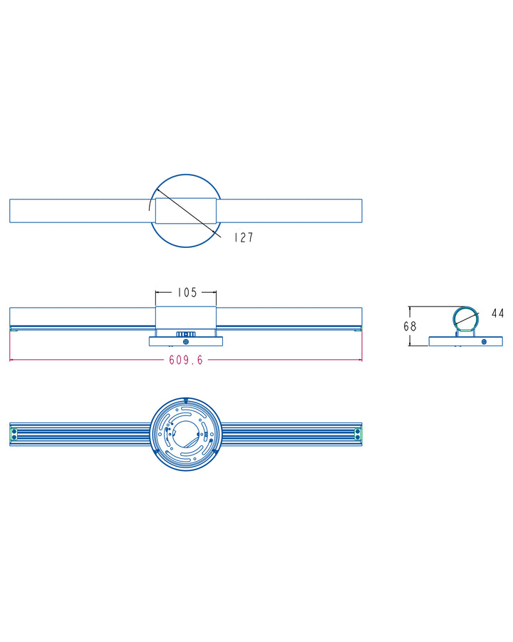 Tubi 5CCT LED Bath Bar dimensions diagram