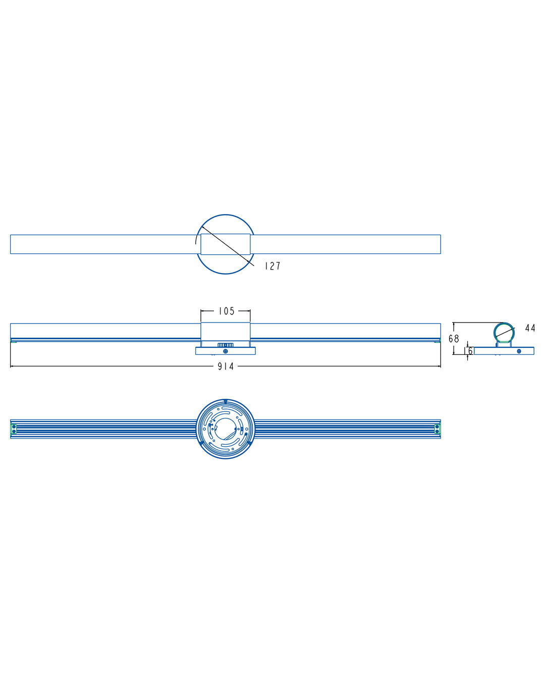 Tubi 5CCT LED Bath Bar dimensions diagram