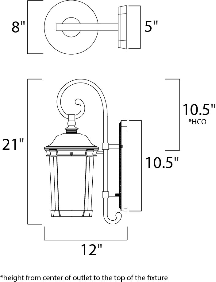 Dover LED Outdoor Wall Lantern dimensions diagram