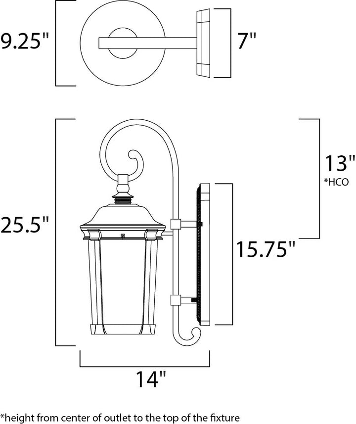 Dover LED Outdoor Wall Lantern dimensions diagram