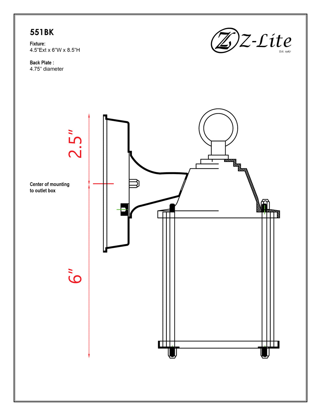 Waterdown - 1 Light Outdoor Wall Light (551BK)