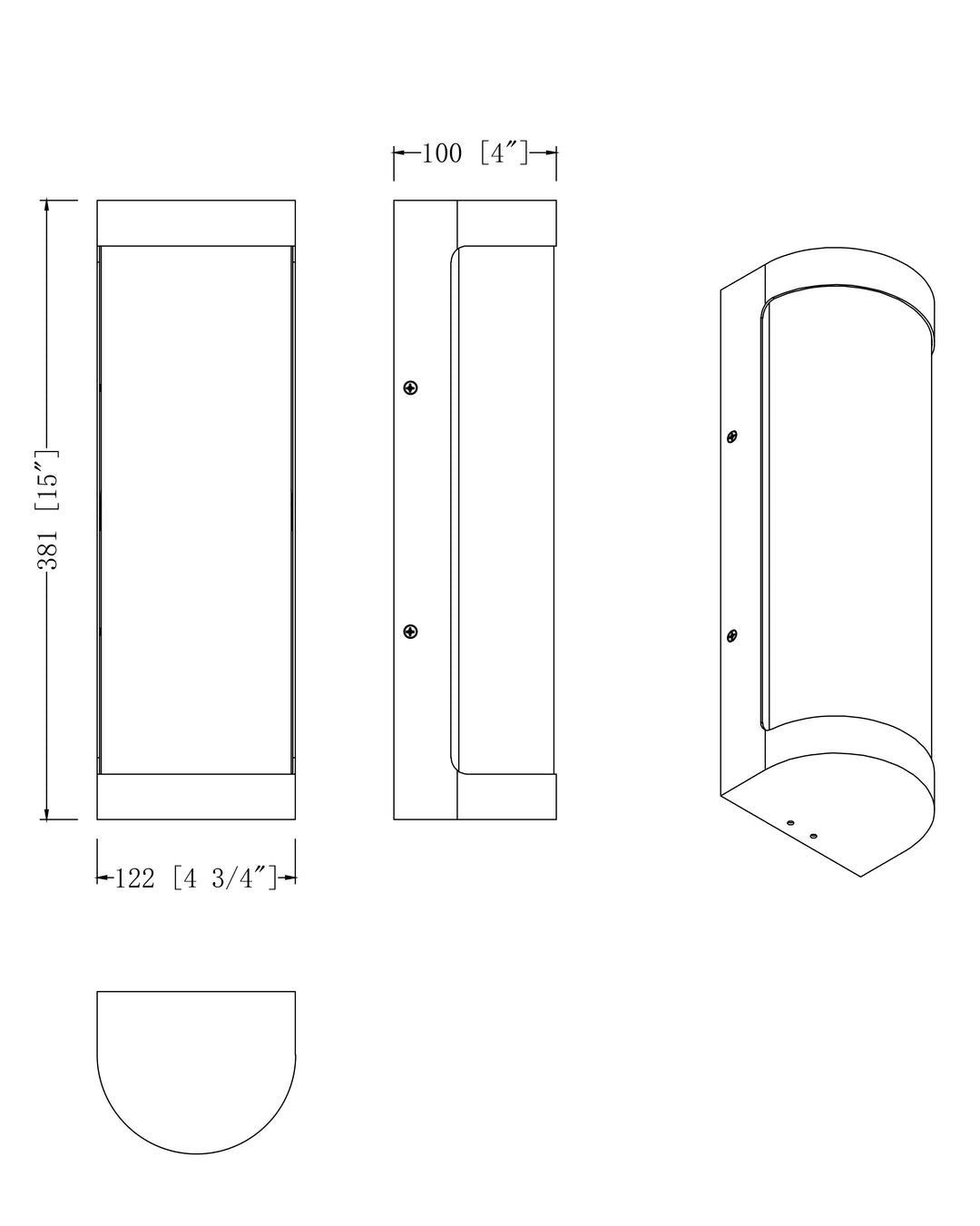 Halfpipe LED Outdoor Sconce 5CCT dimensions diagram