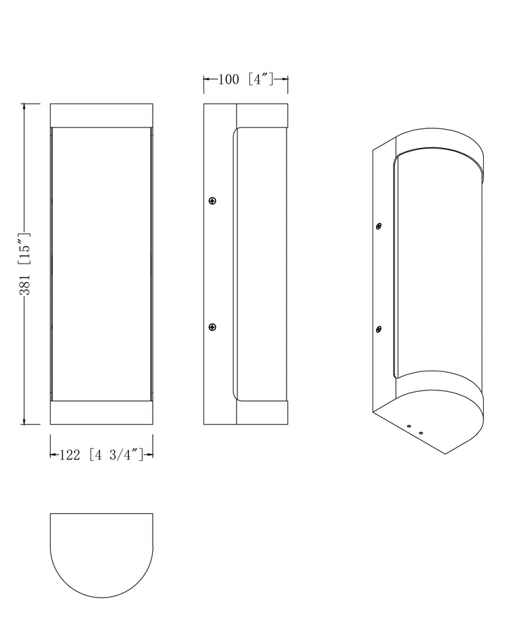 Halfpipe LED Outdoor Sconce 5CCT dimensions diagram