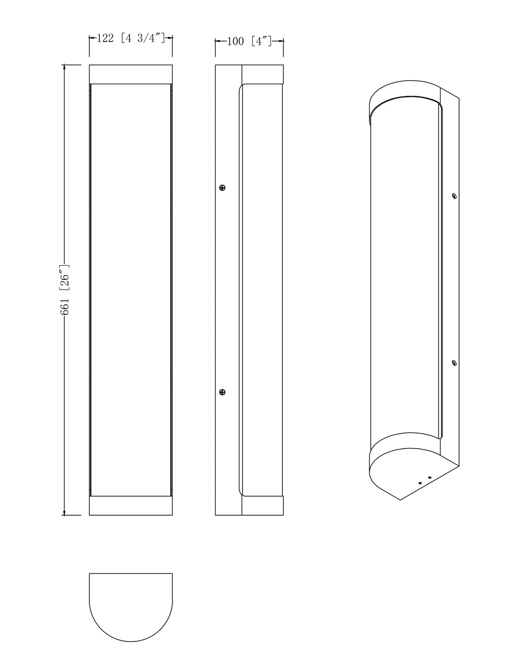 Halfpipe LED Outdoor Sconce 5CCT dimensions diagram