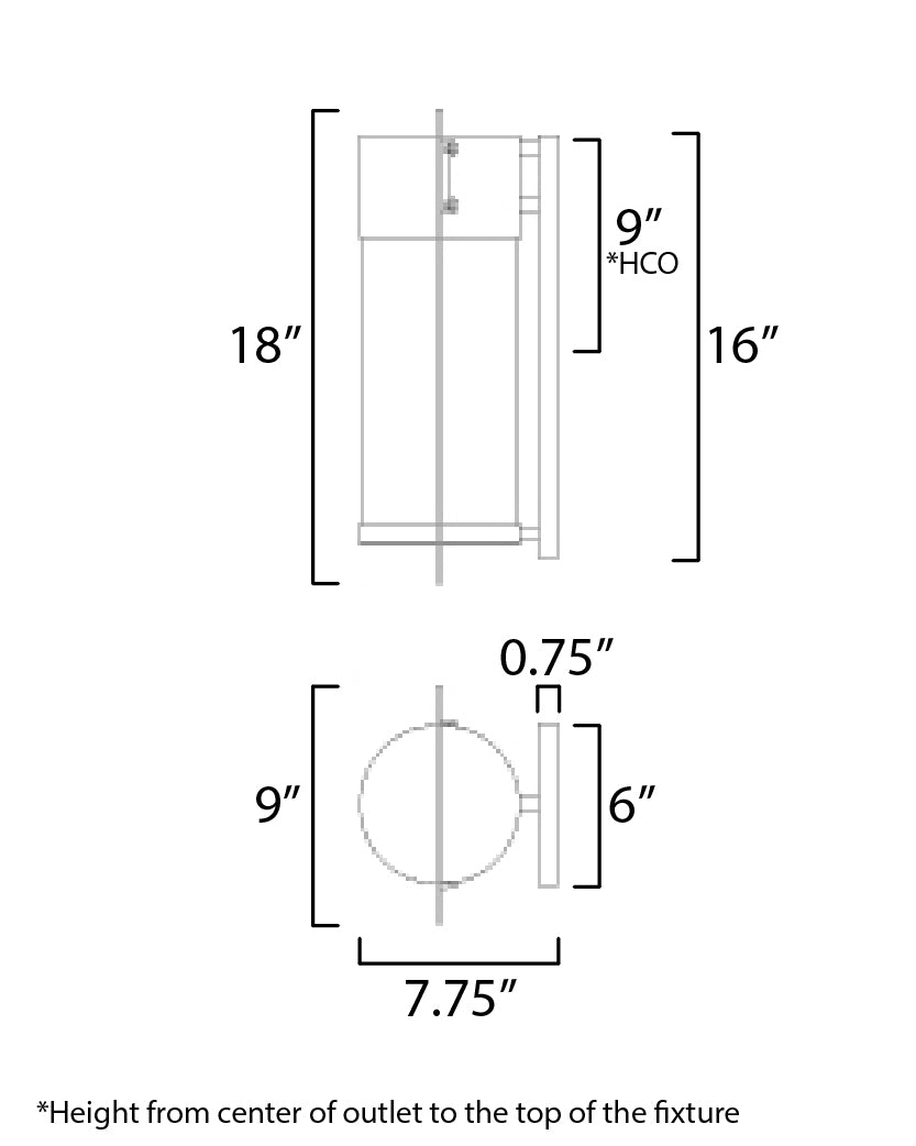 Focus LED Outdoor Wall Sconce dimensions diagram