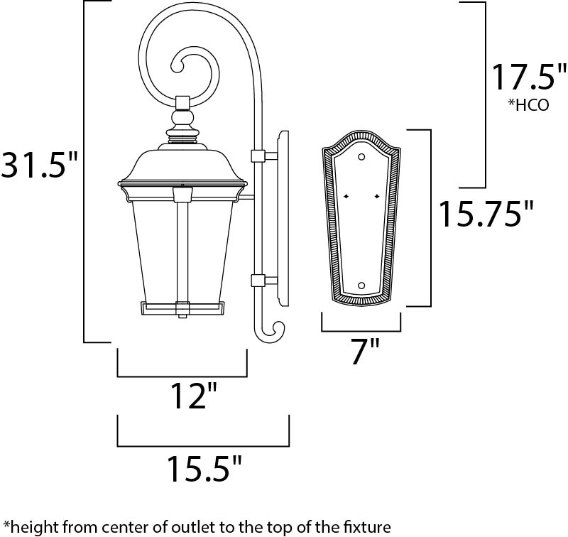 Dover LED Outdoor Wall Lantern dimensions diagram