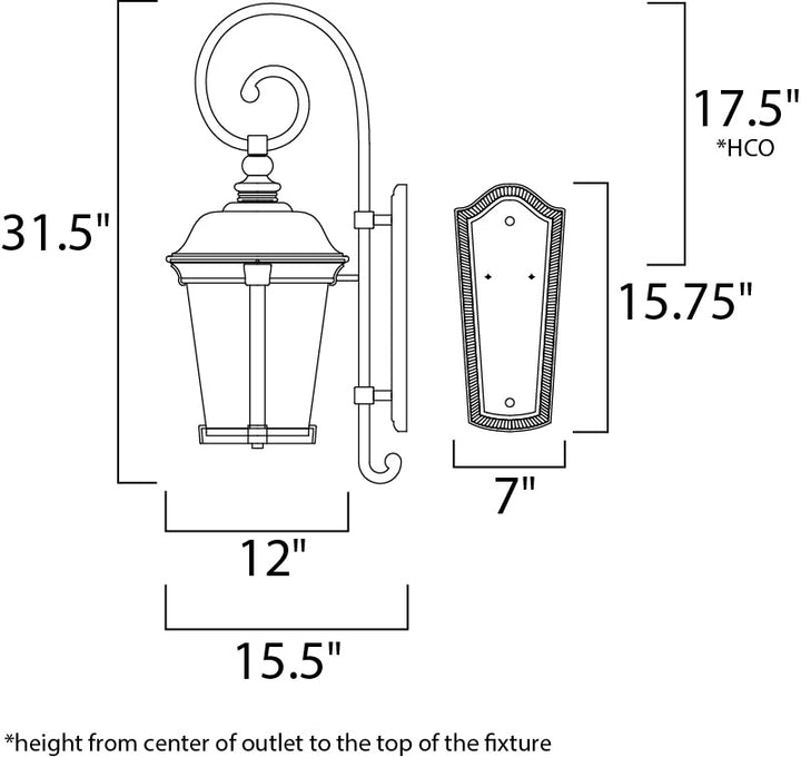 Dover LED Outdoor Wall Lantern dimensions diagram