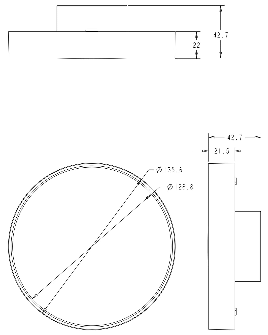 Trim RD LED Surface Mount 3-in-1 Dim dimensions diagram