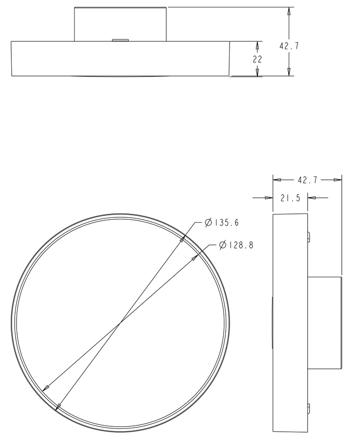 Trim RD LED Surface Mount 3-in-1 Dim dimensions diagram