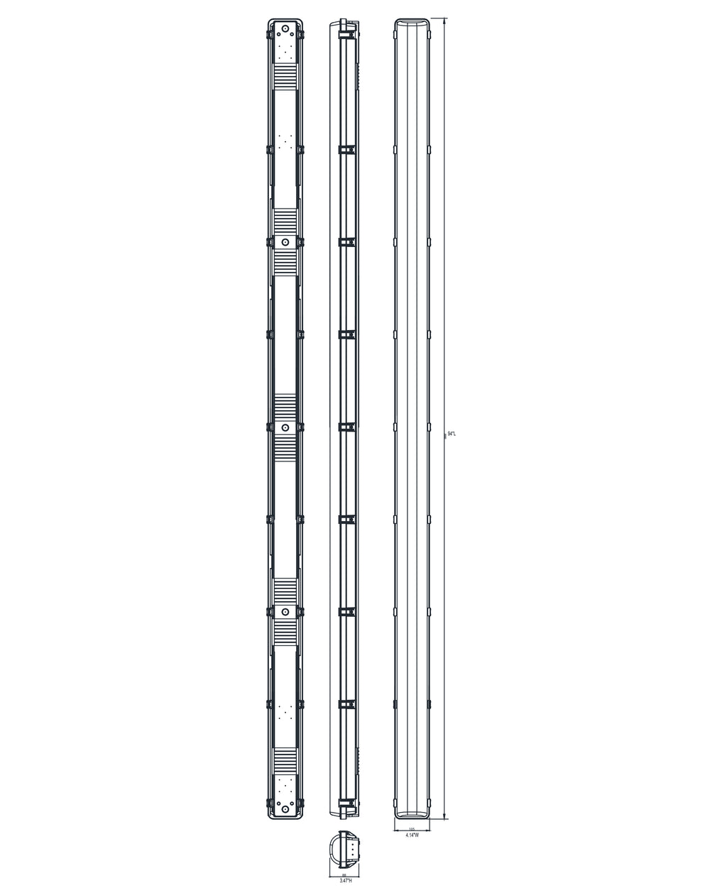 Vaportight 96" Flush Mount W/ Motion Sensor dimensions diagram