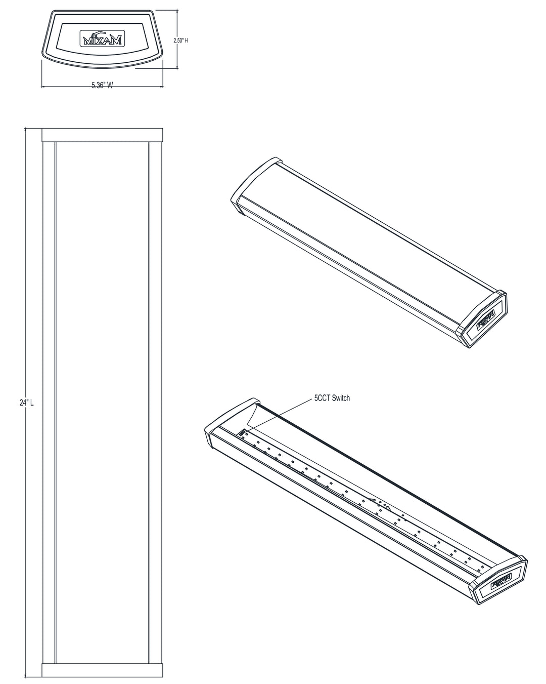 LED Wrap 5CCT 4.75"x24" Flush Mount 5CCT dimensions diagram