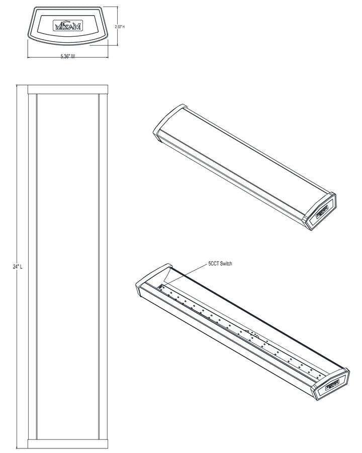 LED Wrap 5CCT 4.75"x24" Flush Mount 5CCT dimensions diagram