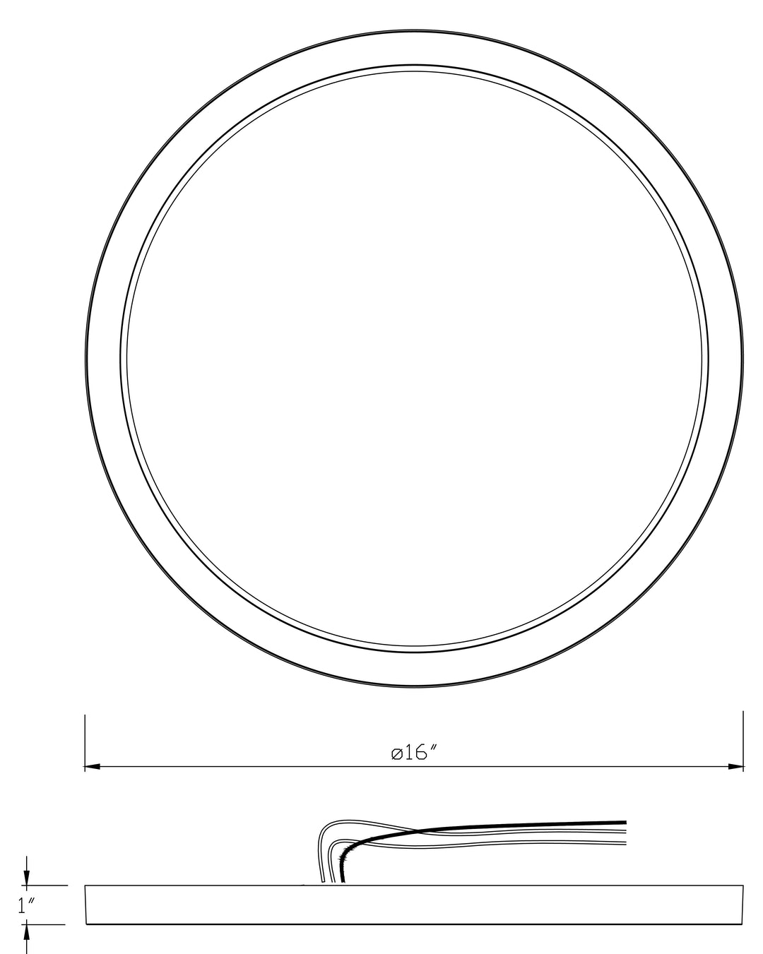 Chip 16" 32W RD LED Flush Mount dimensions diagram