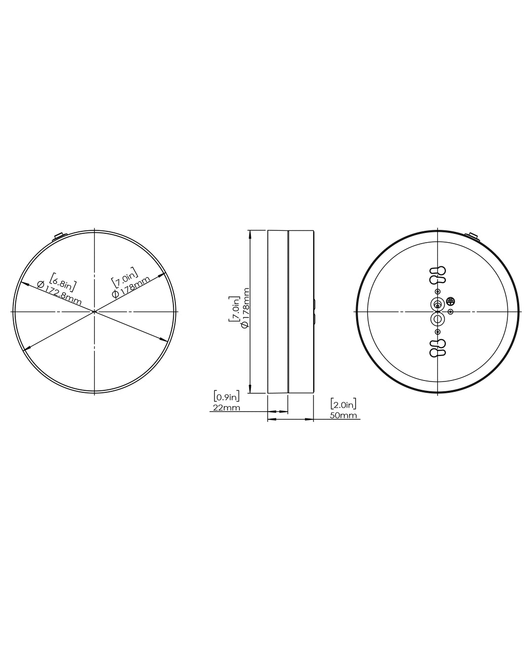 Trim 7" RD LED Surface Mount 4000k EM dimensions diagram