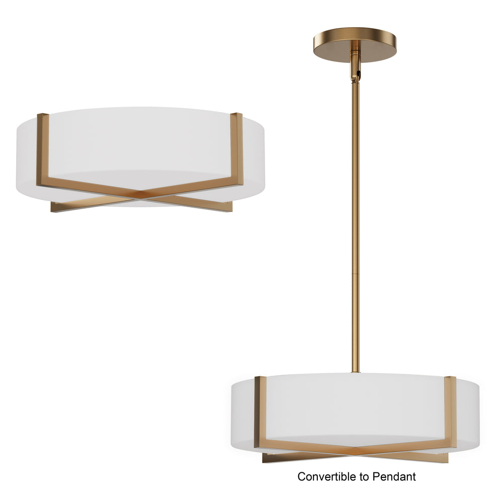 Dexter 15" LED Flush Mount/ Pendant Convertible White / Natural Aged Brass alternate view