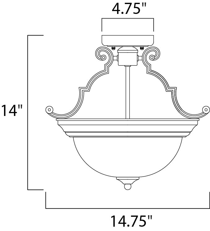 Essentials 2-Light Semi-Flush Mount dimensions diagram