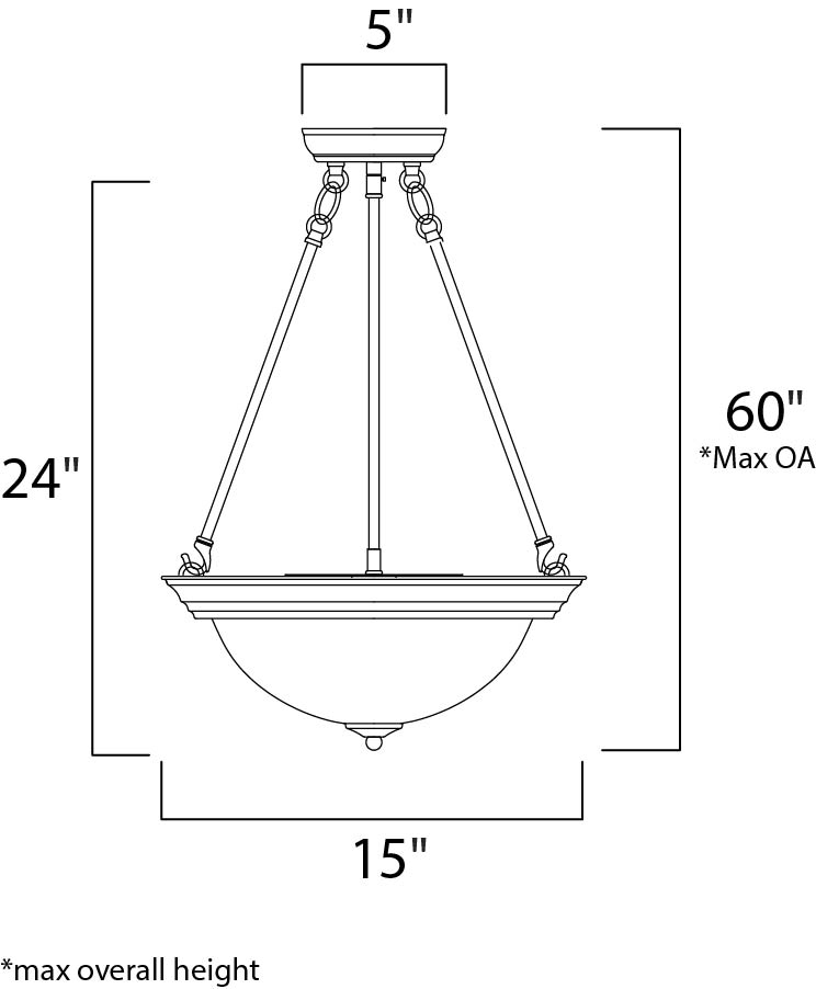 Essentials 3-Light Invert Bowl Pendant dimensions diagram