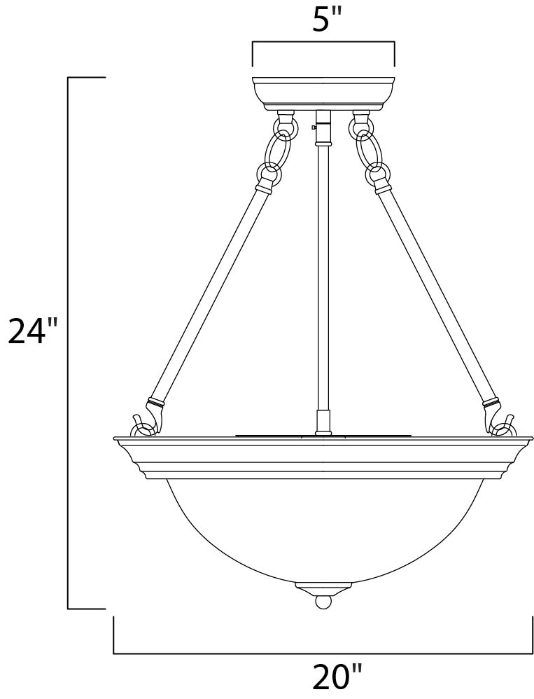 Essentials 3-Light Invert Bowl Pendant dimensions diagram