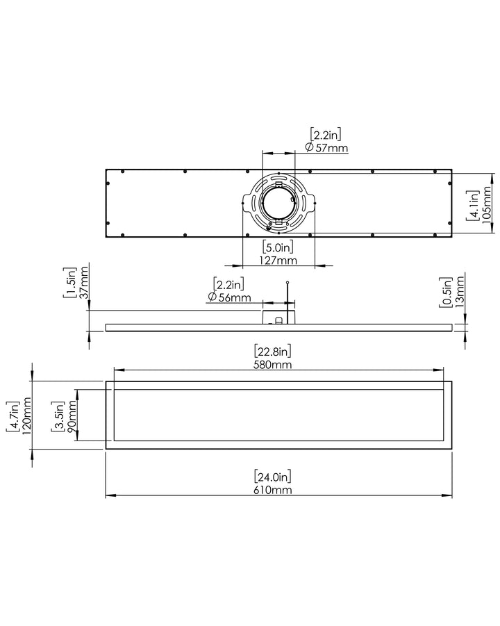 Wafer 4.5"x24" Linear LED Surface Mount 4000K dimensions diagram