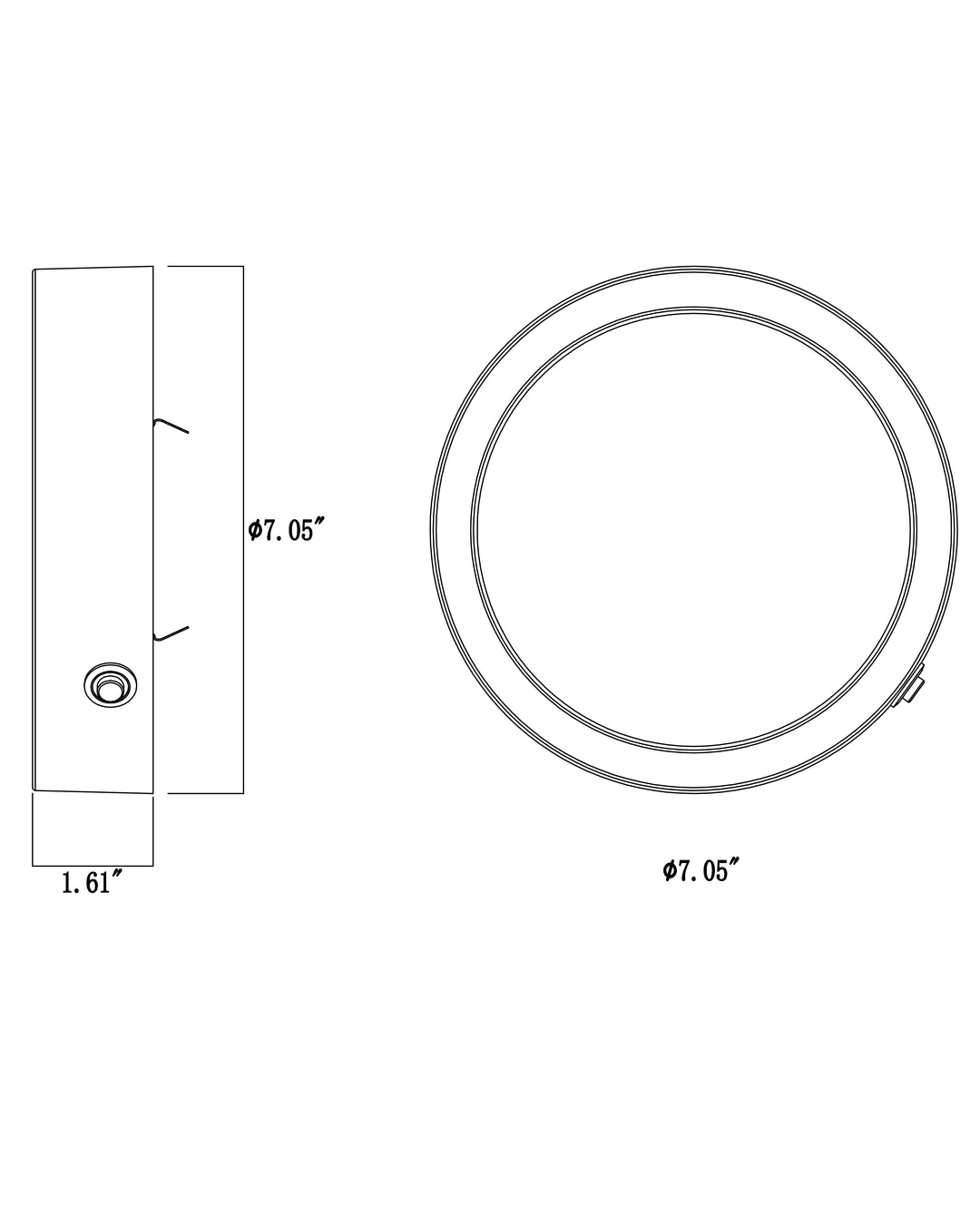 Wafer 7" RD LED Surface Mount 3000K EM Backup dimensions diagram