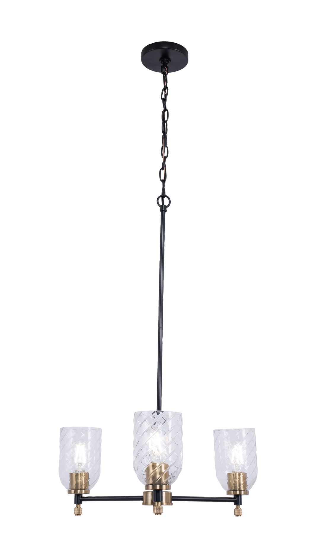Council Chandelier in Flat Black/Satin Brass / Clear With Swirl Textured Glass by Craftmade