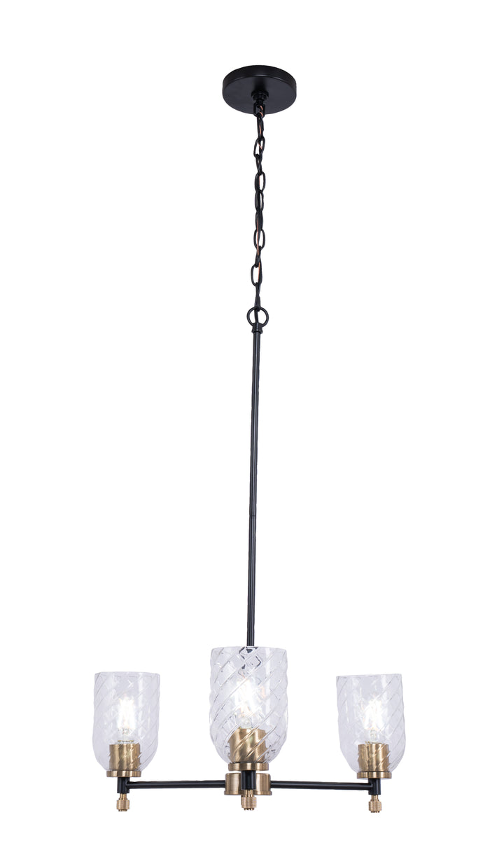 Council Chandelier in Flat Black/Satin Brass / Clear With Swirl Textured Glass by Craftmade