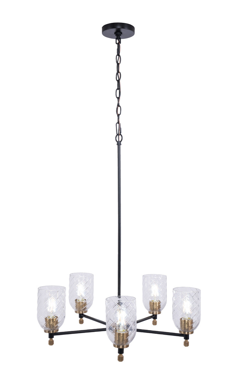 Council Chandelier in Flat Black/Satin Brass / Clear With Swirl Textured Glass by Craftmade