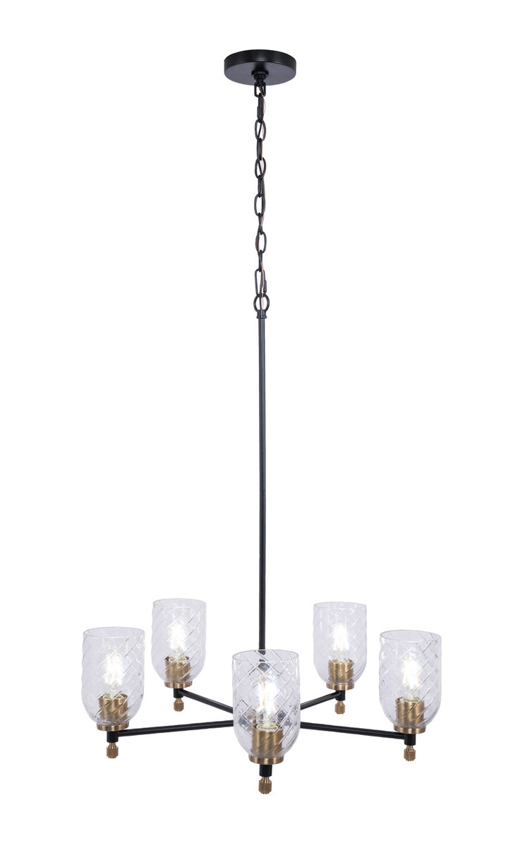 Council Chandelier in Flat Black/Satin Brass / Clear With Swirl Textured Glass by Craftmade