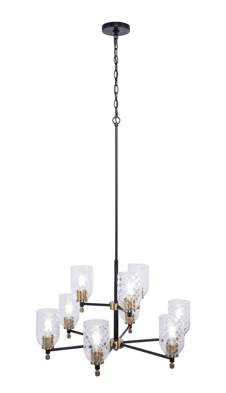 Council Chandelier in Flat Black/Satin Brass / Clear With Swirl Textured Glass by Craftmade