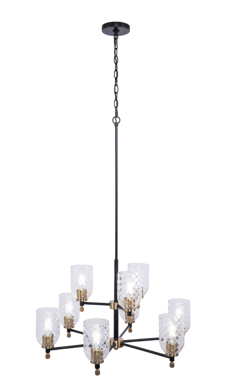 Council Chandelier in Flat Black/Satin Brass / Clear With Swirl Textured Glass by Craftmade