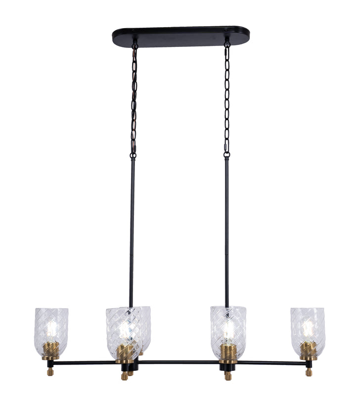 Council 6-Light Island Light in Flat Black/Satin Brass / Clear With Swirl Textured Glass by Craftmade