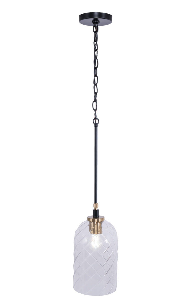 Council Pendant in Flat Black/Satin Brass / Clear With Swirl Textured Glass by Craftmade