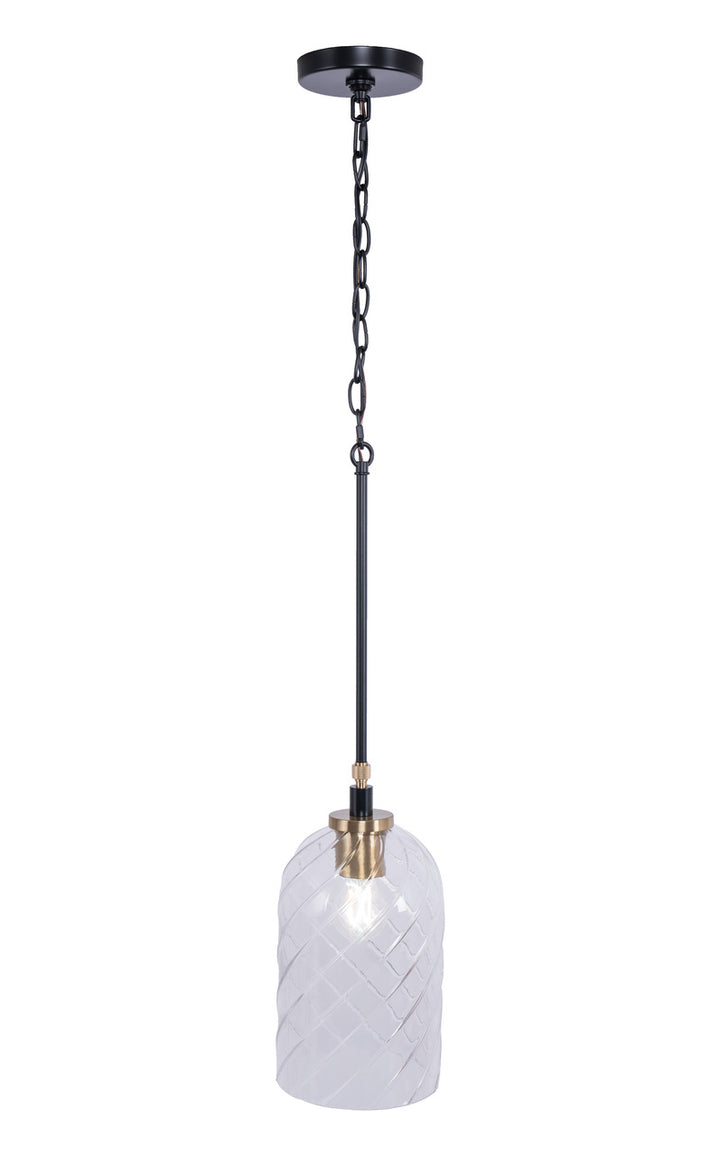 Council Pendant in Flat Black/Satin Brass / Clear With Swirl Textured Glass by Craftmade