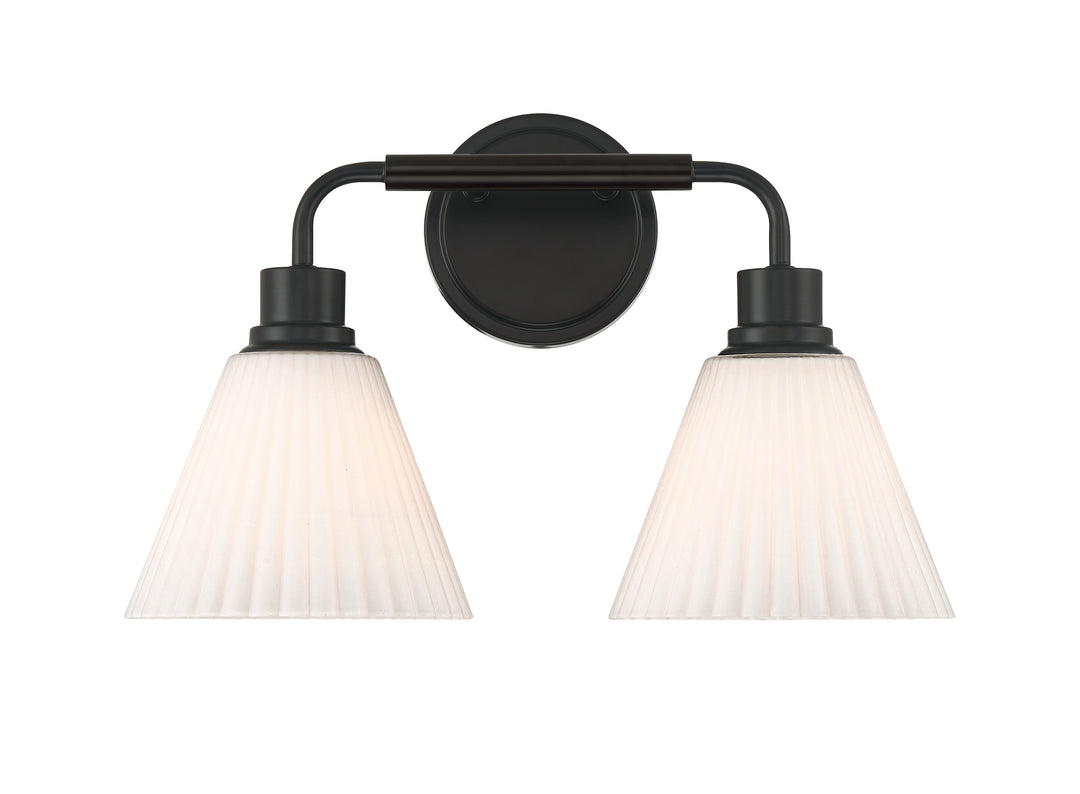 Pleated II Vanity Light in Flat Black / Cased White Glass by Craftmade