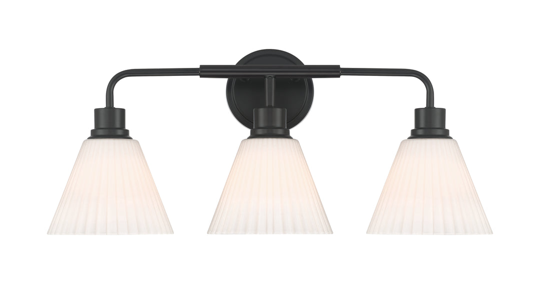 Pleated II Vanity Light in Flat Black / Cased White Glass by Craftmade