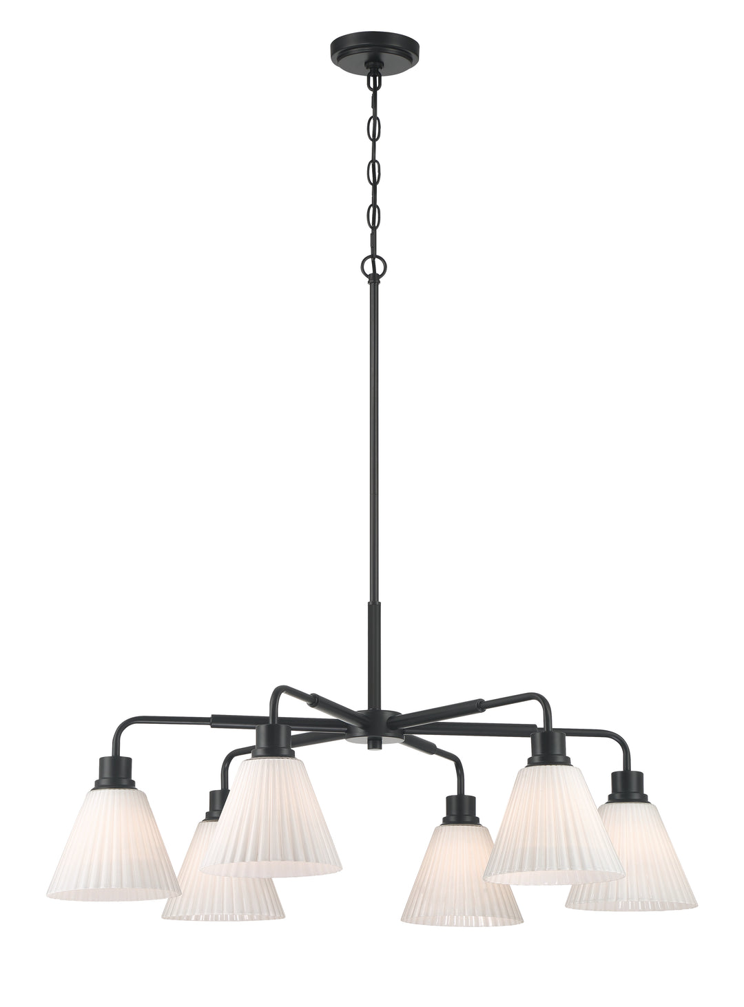 Pleated II Chandelier in Flat Black / Cased White Glass by Craftmade