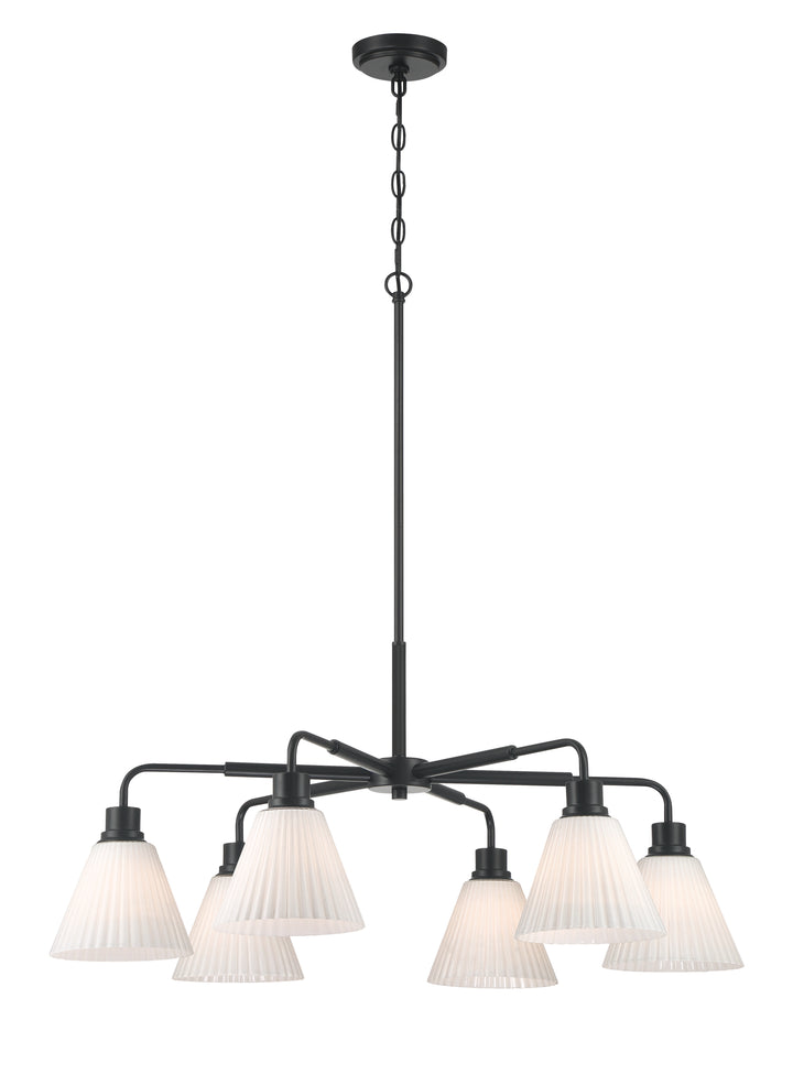 Pleated II Chandelier in Flat Black / Cased White Glass by Craftmade