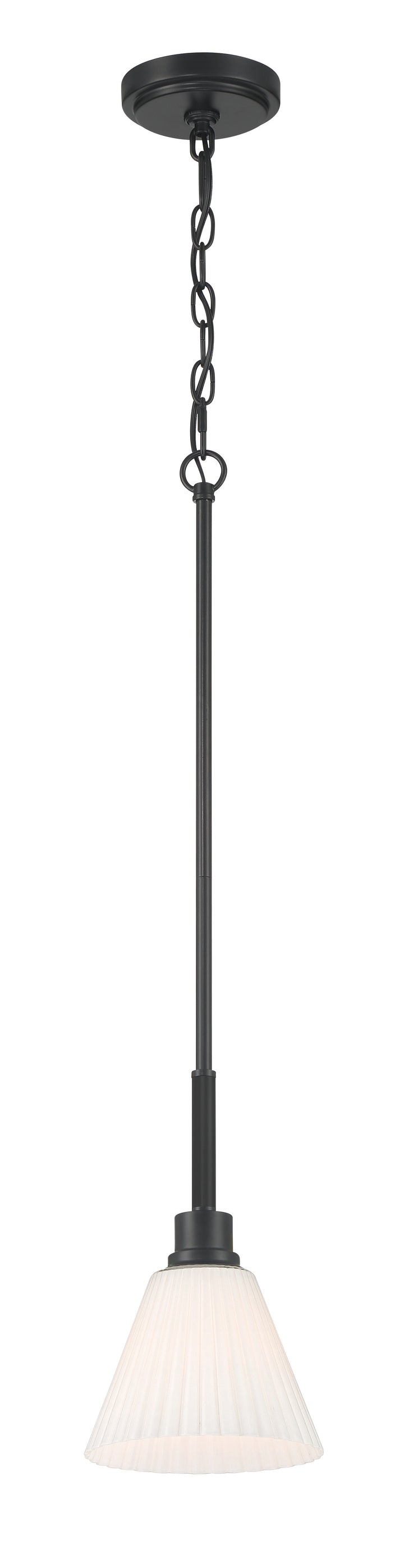 Pleated II Pendant in Flat Black / Cased White Glass by Craftmade