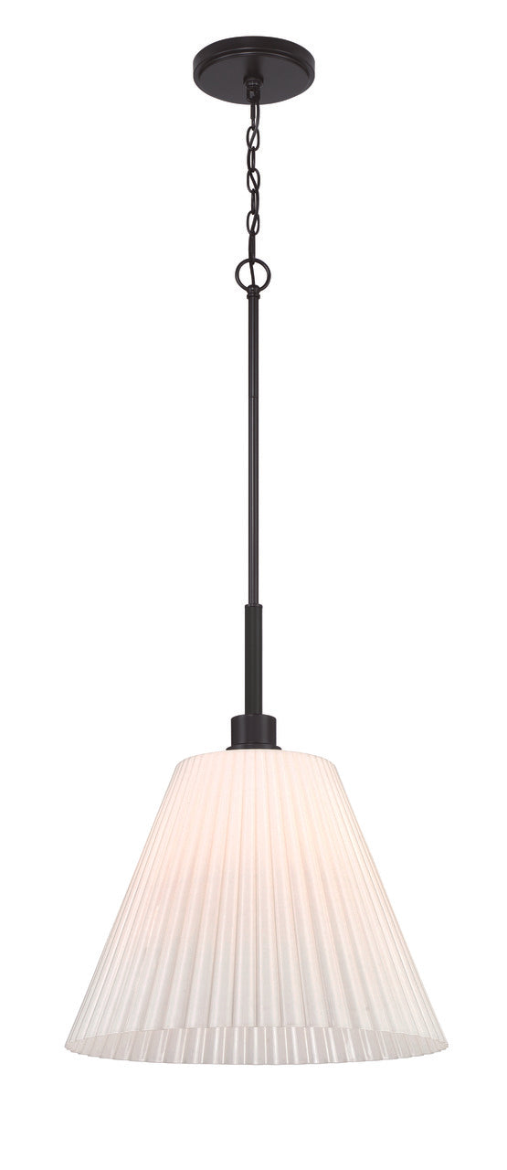 Pleated II Pendant in Flat Black / Cased White Glass by Craftmade