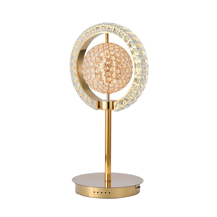 Frame Orb Table Lamp with Clear Crystals in Gold by Bethel