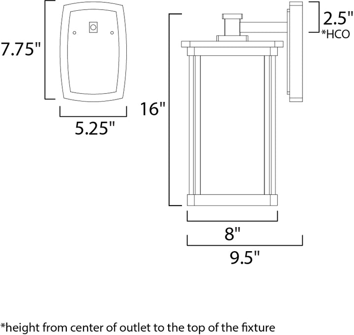 Terrace LED 1-Light Large Outdoor Wall dimensions diagram