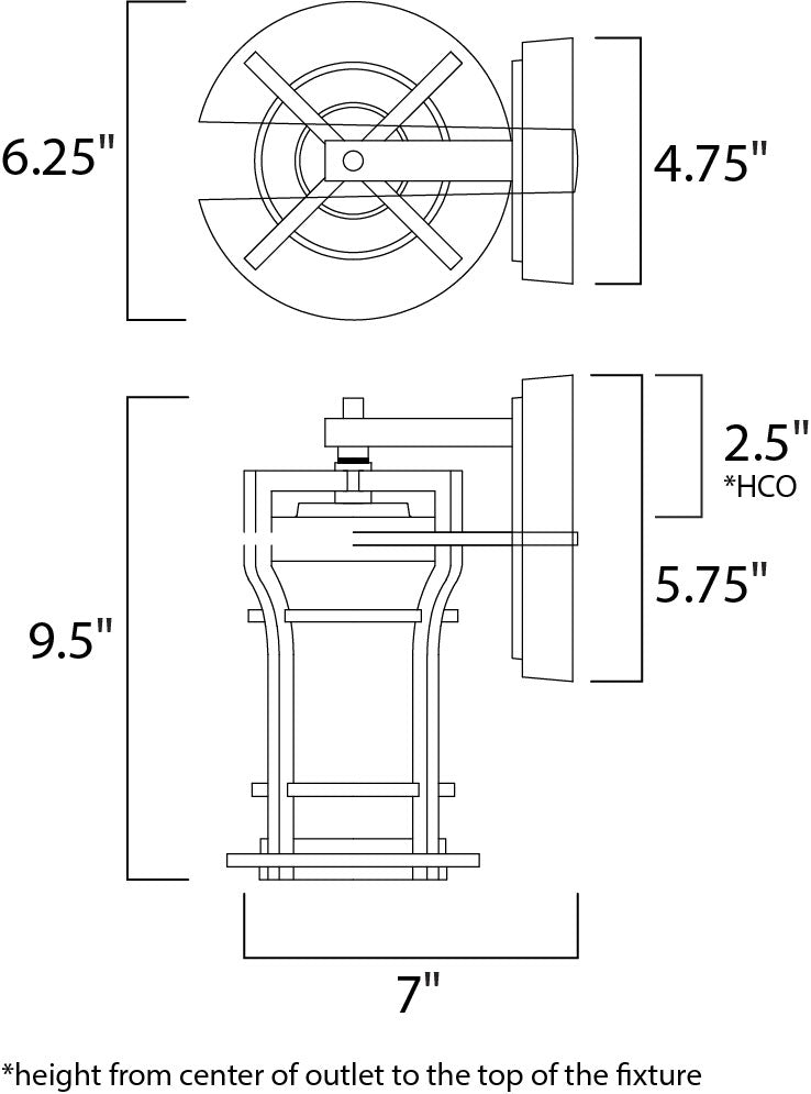 Oakville LED 1-Light Outdoor Wall Lantern dimensions diagram