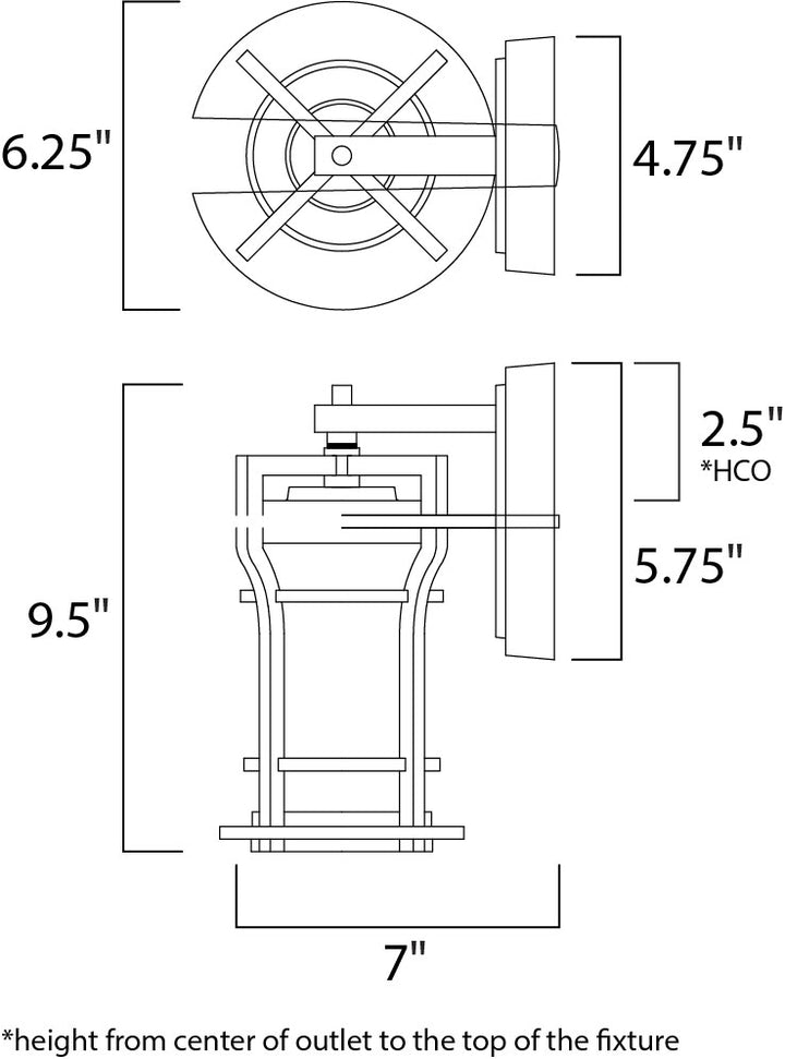 Oakville LED 1-Light Outdoor Wall Lantern dimensions diagram