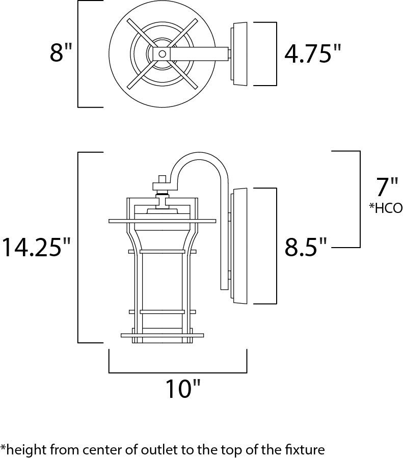 Oakville LED 1-Light Outdoor Wall Lantern dimensions diagram