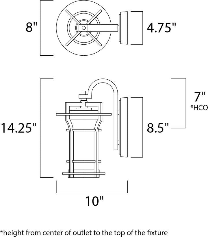 Oakville LED 1-Light Outdoor Wall Lantern dimensions diagram