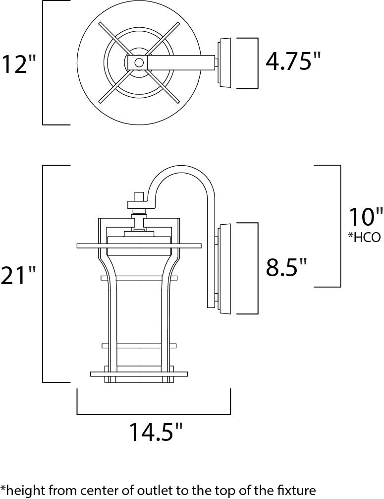 Oakville LED 1-Light Outdoor Wall Lantern dimensions diagram