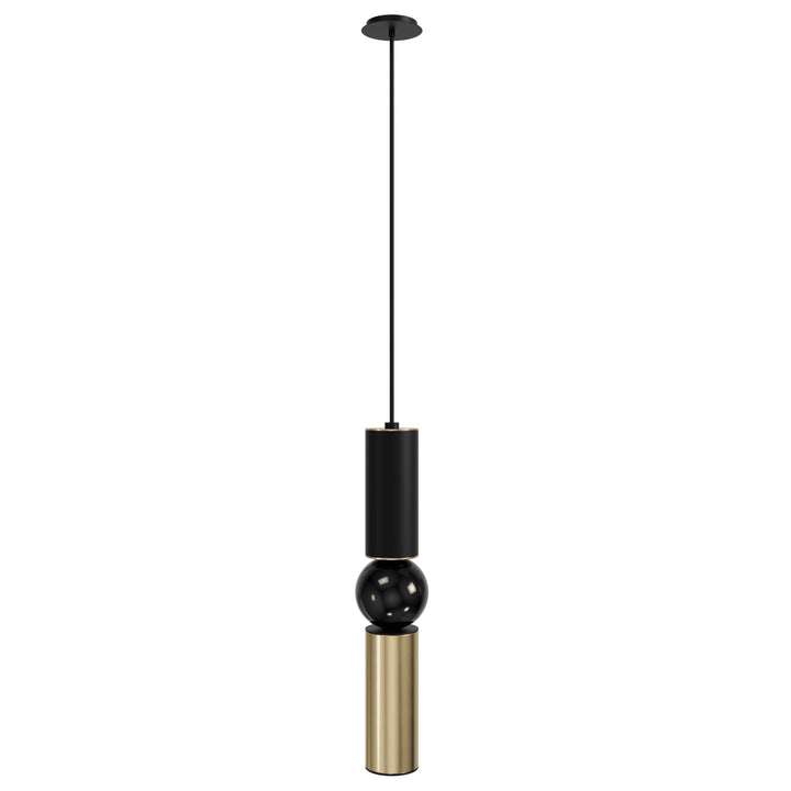 Cicada Cylinder LED Pendant in Black and Brushed Brass by Avenue Lighting