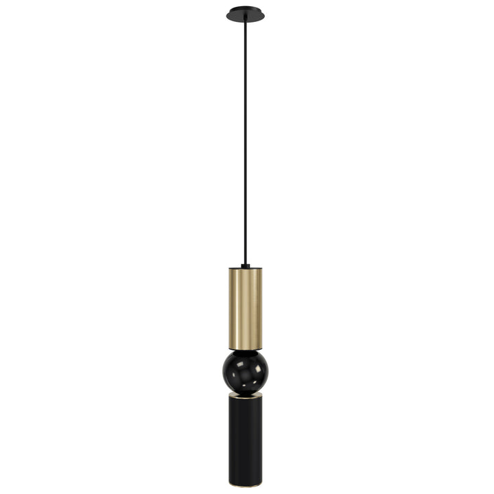 Cicada Cylinder LED Pendant in Brushed Brass and Black by Avenue Lighting