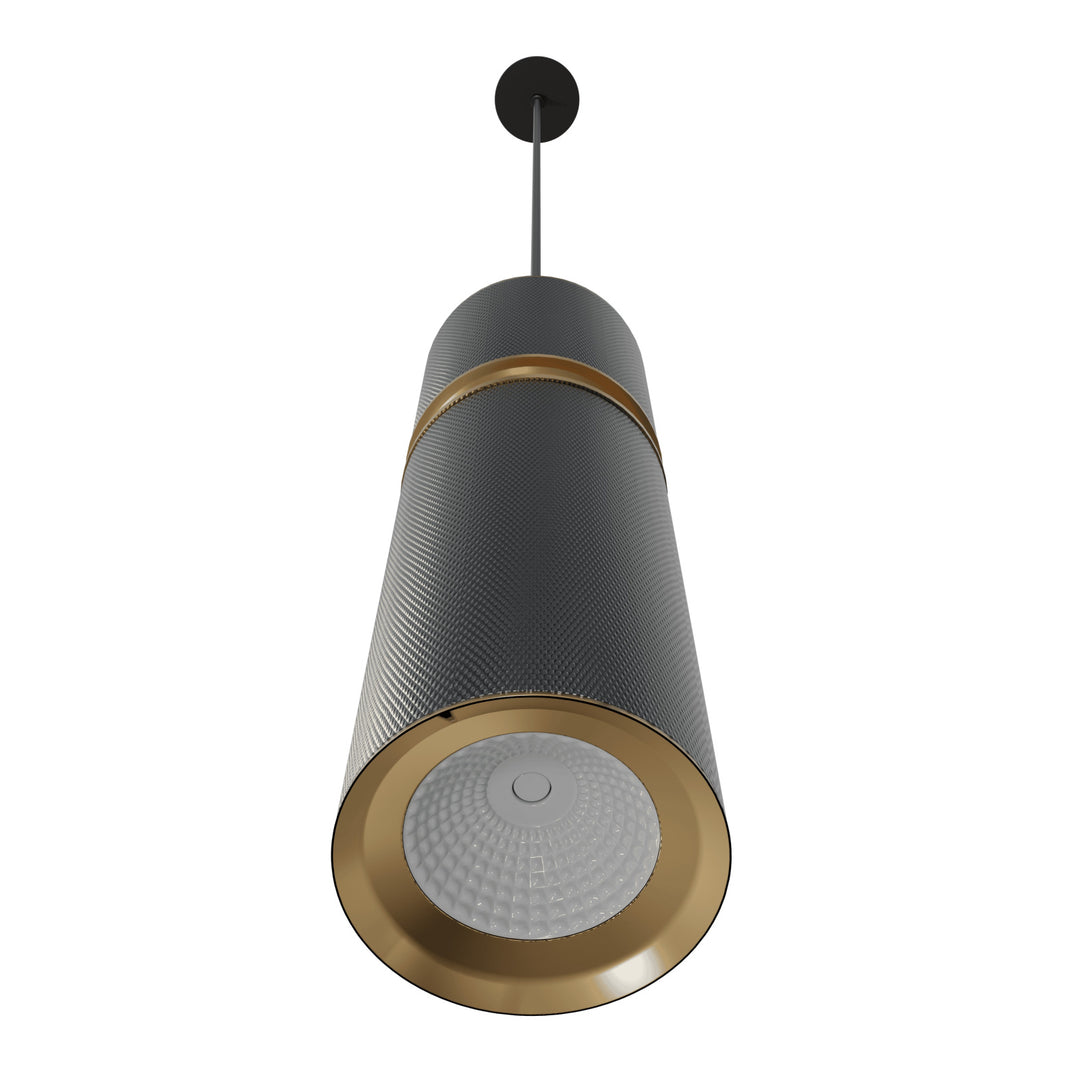 Cicada 10"H LED Pendant, Knurled Dark Grey and Brass